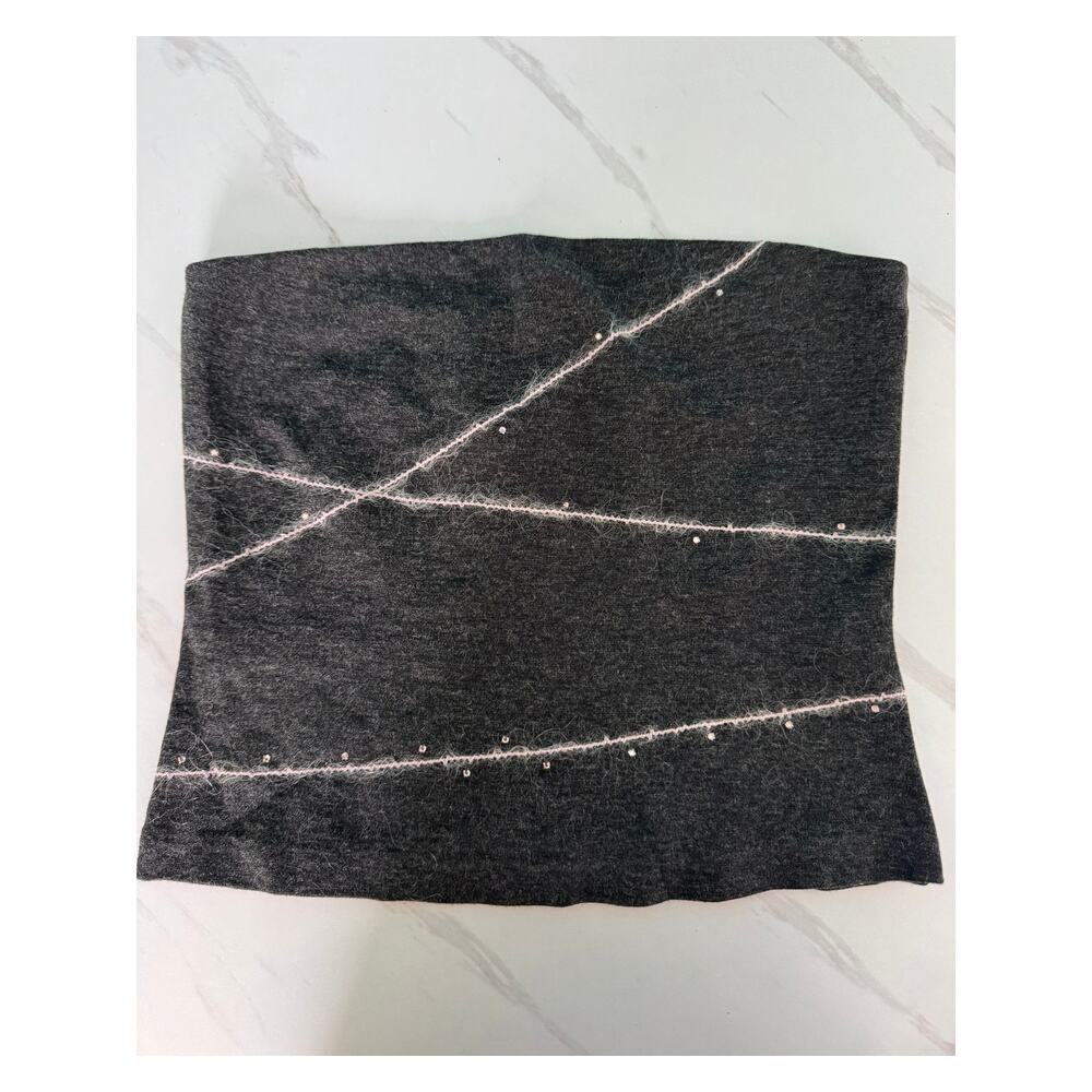 Vintage Bisou Bisou Michele Bohbot Gray Knit Tube Bandeau Top Size 2